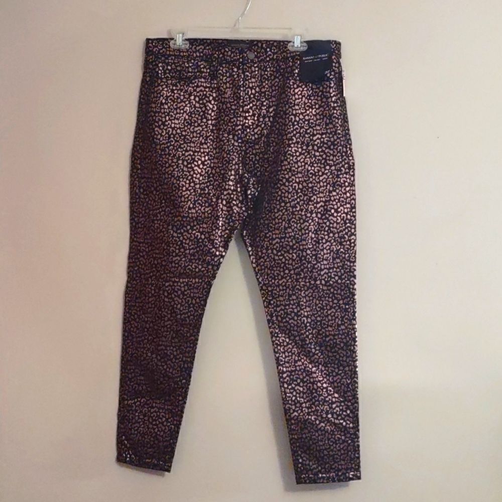 New Banana Republic Women's Size 32 metallic leopard print mid-rise skinny jeans